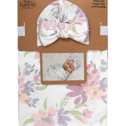 AD Sutton – Cobertor de algodão para bebê com faixa de cabeça ou conjunto de chapéu, flor lilás