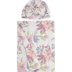 AD Sutton – Cobertor de algodão para bebê com faixa de cabeça ou conjunto de chapéu, flor lilás