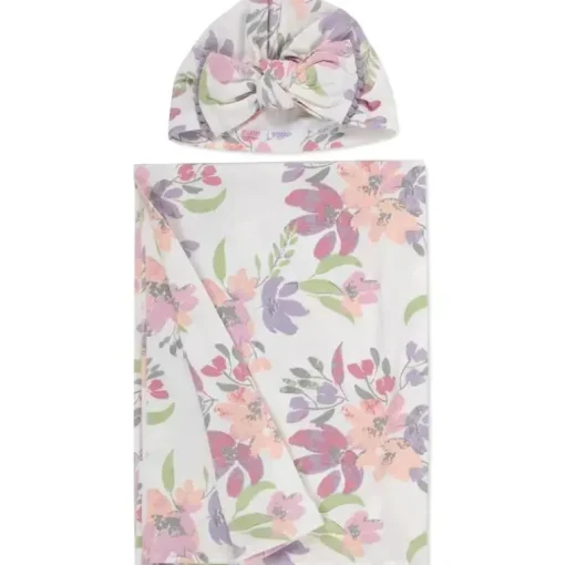 AD Sutton – Cobertor de algodão para bebê com faixa de cabeça ou conjunto de chapéu, flor lilás