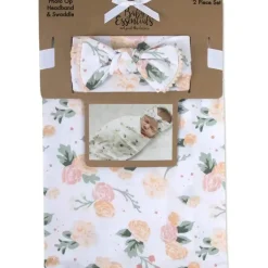 AD Sutton – Conjunto de manta de algodão para bebê com faixa de cabeça ou chapéu, flor