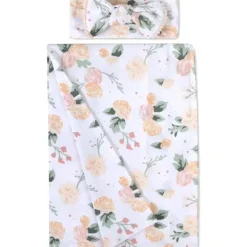 AD Sutton – Conjunto de manta de algodão para bebê com faixa de cabeça ou chapéu, flor