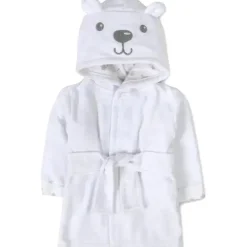 AD Sutton – Robe de pelúcia para bebê com rosto de animal de pelúcia, roupão de bebê de 0 a 9 meses com orelhas, urso branco