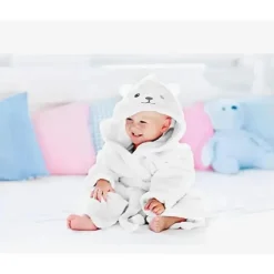 AD Sutton – Robe de pelúcia para bebê com rosto de animal de pelúcia, roupão de bebê de 0 a 9 meses com orelhas, urso branco