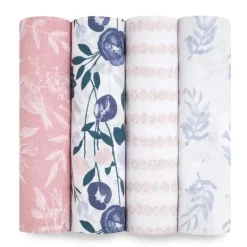 Aden + Anais - 4 Pk Swaddles de musselina, flores desabrochando
