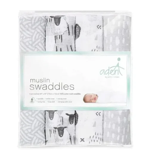 Aden + Anais - 4 Pk Swaddles de musselina, pasto