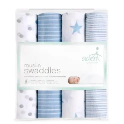 Aden + Anais - 4 Pk Swaddles Muslin, Dapper