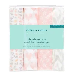 Aden + Anais - 4 Pk Swaddles Muslin, Piece of My Heart