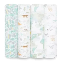 Aden + Anais - 4 Pk Swaddles Muslin, Voyager