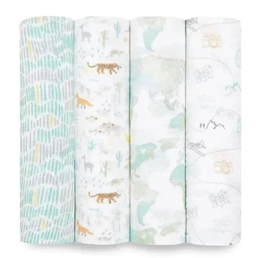 Aden + Anais - 4 Pk Swaddles Muslin, Voyager
