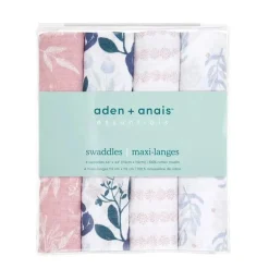 Aden + Anais - 4 Pk Swaddles de musselina, flores desabrochando