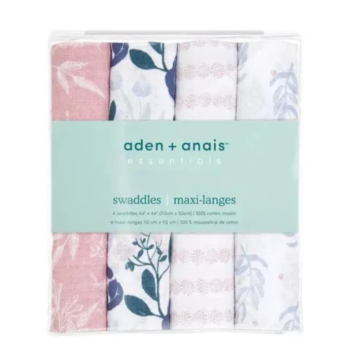 Aden + Anais - 4 Pk Swaddles de musselina, flores desabrochando