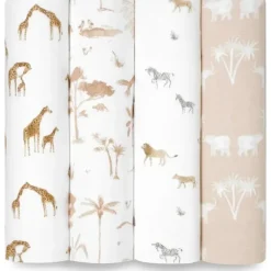 Aden + Anais - Cobertor Swaddle, 100% algodão orgânico, pacote com 4, Safari Dreams