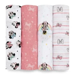 Aden + Anais - Cobertor Swaddle, Cobertores de Musselina, 4 unidades, Arco-íris da Minnie Mouse