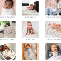 Aden + Anais - Cobertor Swaddle, 100% algodão orgânico, pacote com 4, Safari Dreams
