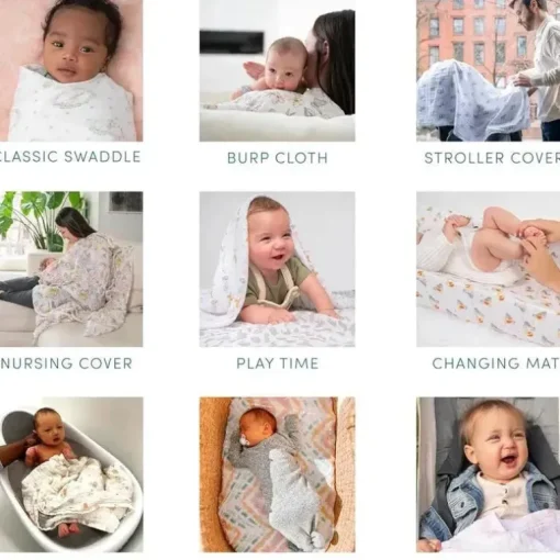 Aden + Anais - Cobertor Swaddle, 100% algodão orgânico, pacote com 4, Safari Dreams