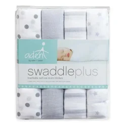 Aden + Anais - Cobertores Swaddleplus de musselina Dove 4 unidades, cinza/branco