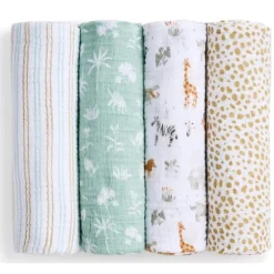 Aden + Anais - 4Pk Essentials Cotton Muslin Swaddle, Giraffe Safari