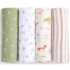Aden + Anais - 4Pk Essentials Cotton Muslin Swaddle, Sage Woodland