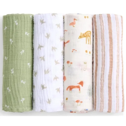 Aden + Anais - 4Pk Essentials Cotton Muslin Swaddle, Sage Woodland