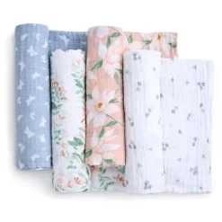 Aden + Anais - 4Pk Essentials Cotton Muslin Swaddle, Butterfly Garden