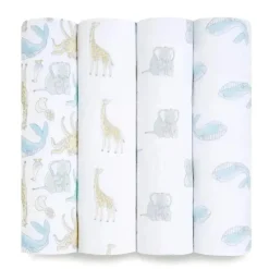 Aden + Anais - Swaddle de musselina de algodão 4Pk, história natural