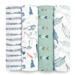 Aden + Anais - Swaddle de musselina de algodão 4Pk, Dinotime