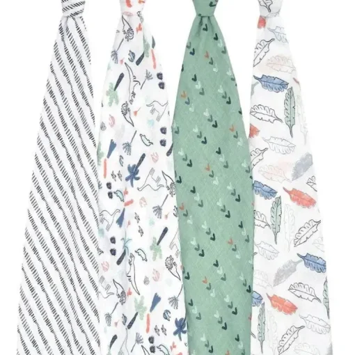 Aden + Anais - Swaddle de musselina de algodão 4Pk, Dinotime
