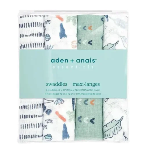 Aden + Anais - Swaddle de musselina de algodão 4Pk, Dinotime