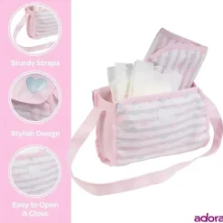 Adora - Bolsa de fraldas para boneca, inclui trocador e 2 fraldas de boneca, rosa pastel clássico