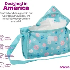 Adora - Bolsa de fraldas para boneca, inclui trocador e 2 fraldas de boneca, Blue Flower Power