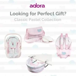 Adora - Bolsa de fraldas para boneca, inclui trocador e 2 fraldas de boneca, rosa pastel clássico