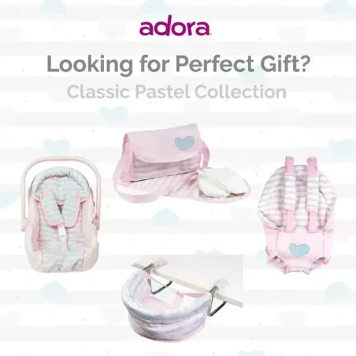 Adora - Bolsa de fraldas para boneca, inclui trocador e 2 fraldas de boneca, rosa pastel clássico