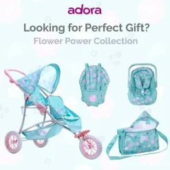 Adora - Bolsa de fraldas para boneca, inclui trocador e 2 fraldas de boneca, Blue Flower Power
