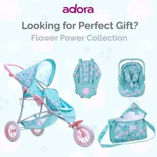 Adora - Bolsa de fraldas para boneca, inclui trocador e 2 fraldas de boneca, Blue Flower Power