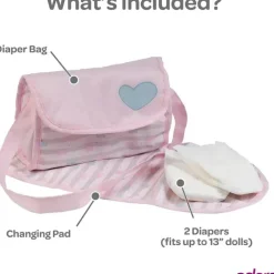 Adora - Bolsa de fraldas para boneca, inclui trocador e 2 fraldas de boneca, rosa pastel clássico