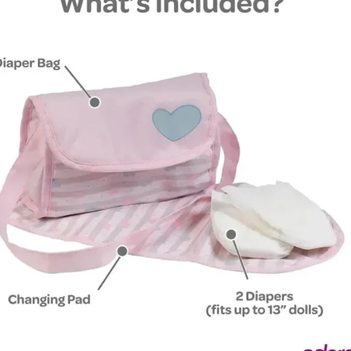 Adora - Bolsa de fraldas para boneca, inclui trocador e 2 fraldas de boneca, rosa pastel clássico