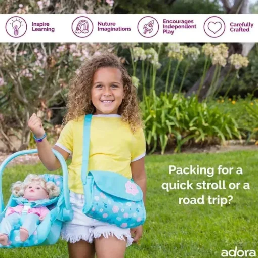 Adora - Bolsa de fraldas para boneca, inclui trocador e 2 fraldas de boneca, Blue Flower Power
