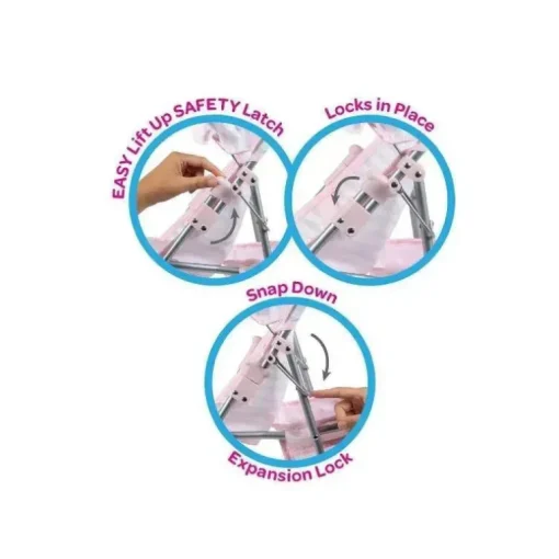 Adora - Carrinho de boneca com coração rosa pastel com sombra de guarda-chuva e acabamento com babados