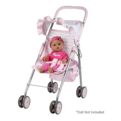 Adora - Carrinho de boneca com coração rosa pastel com sombra de guarda-chuva e acabamento com babados