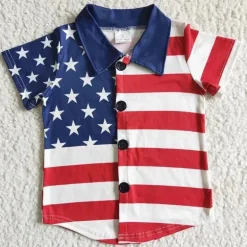 Aier - Camisas listradas com estrela para bebês meninos 4 de julho