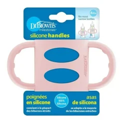 Alças estreitas para mamadeira 100% silicone da Dr. Brown, rosa claro