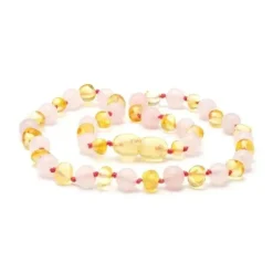 Ali + Oli - Colares Limão Polido Âmbar e Quartzo Rosa