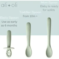 Ali + Oli - conjunto de colher multiestágio 3Pk para bebê, pinho