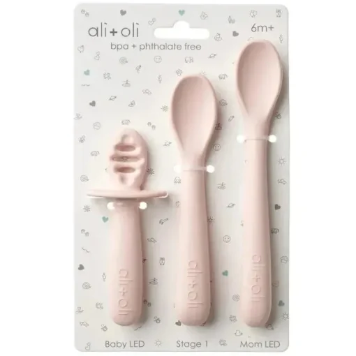 Ali + Oli - conjunto de colher multiestágio 3Pk para bebê, blush