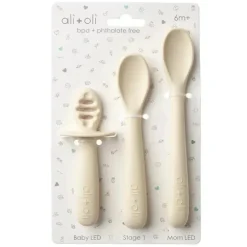 Ali + Oli - conjunto de colher multiestágio 3Pk para bebê, Coco