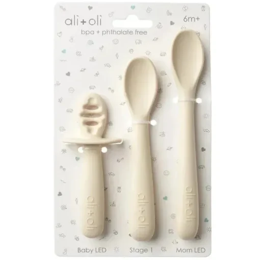 Ali + Oli - conjunto de colher multiestágio 3Pk para bebê, Coco