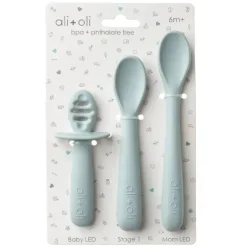 Ali + Oli - conjunto de colher multiestágio 3Pk para bebê, azul