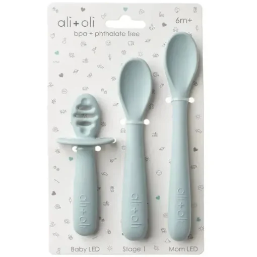 Ali + Oli - conjunto de colher multiestágio 3Pk para bebê, azul