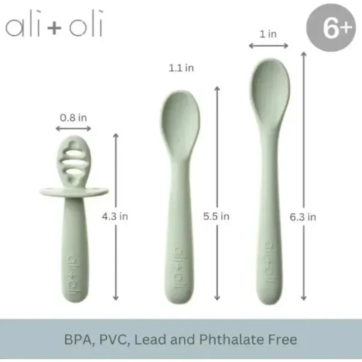 Ali + Oli - conjunto de colher multiestágio 3Pk para bebê, pinho