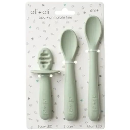 Ali + Oli - conjunto de colher multiestágio 3Pk para bebê, pinho